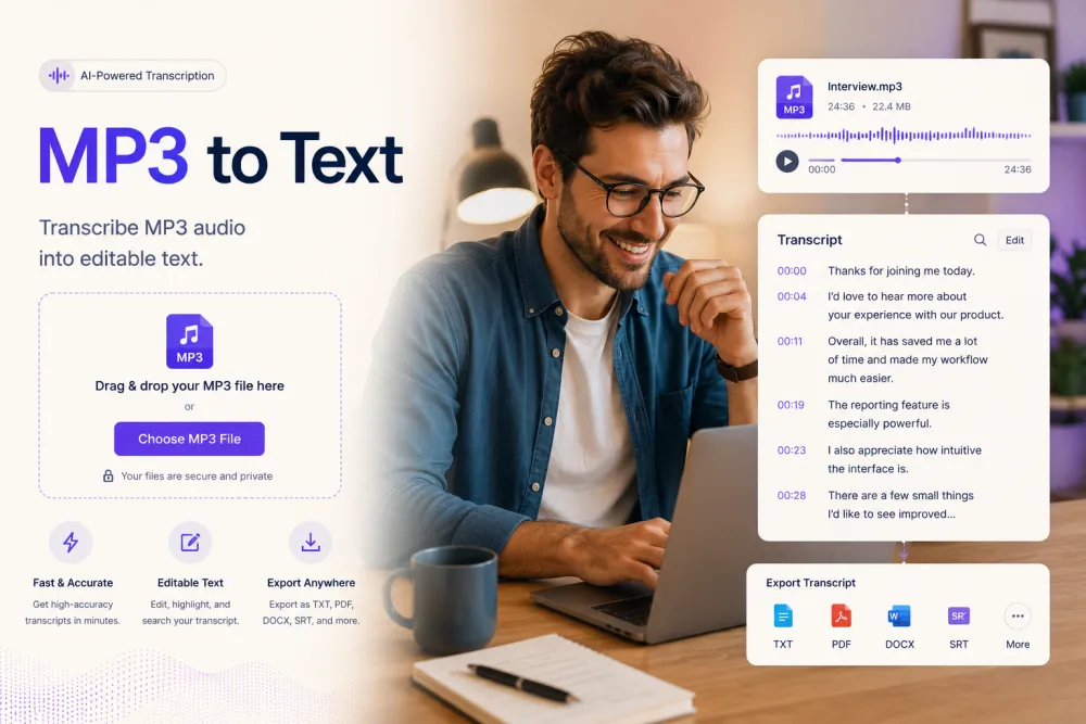 MP3 to Text transcript preview