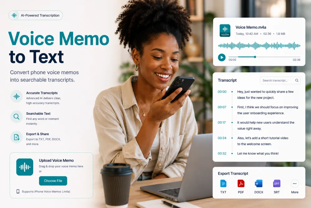 Voice Memo to Text transcript preview